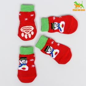Носки нескользящие 'Снеговики', L (3,5/5 * 8 см), набор 4 шт, красные Ош