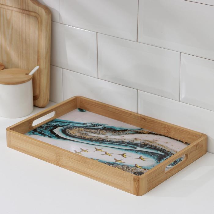 

Поднос с ручками Доляна «Лазурный берег», 33×22×5 см, бамбук
