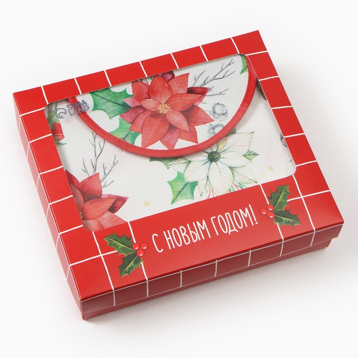 Набор подарочный "Этель" Christmas red flowers, фартук, полотенце, прихватка