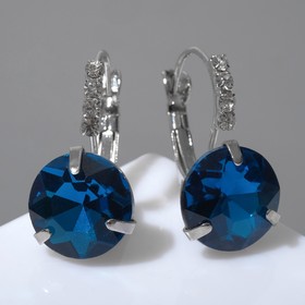 Серьги со стразами "Подари нежность" кристалл, цвет синий в серебре