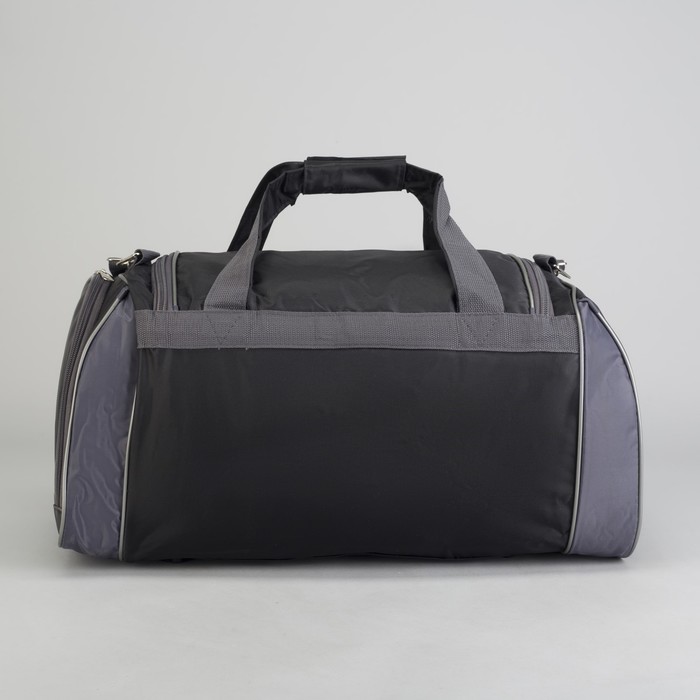 Сумка дорожная на молнии, 1 отдел, 4 наружных кармана, длинный ремень, чёрный/серый