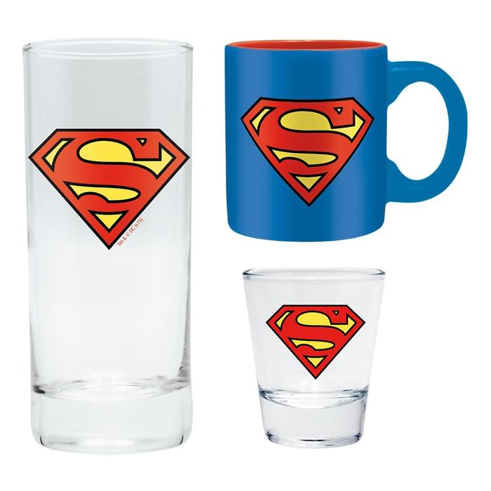 Набор подарочный DC Comics Superman: бокал, 290 мл + рюмка, 50 мл + кружка, 110 мл