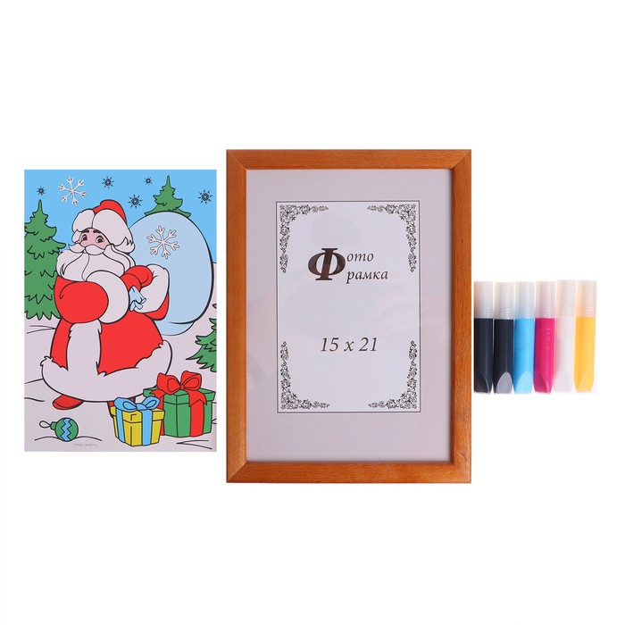 Витражная картина «Дед Мороз с подарками» 15х21 см