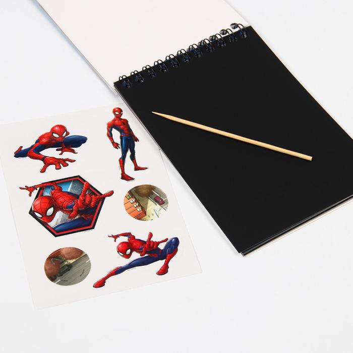 Блокнот-гравюра "Человек-паук", 10 листов, лист наклеек, штихель