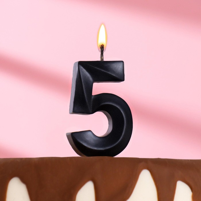 Свеча в торт Грань, цифра 5, черный металлик, 6,5 см свеча в торт грань цифра 5 серебряный металлик 6 5 см