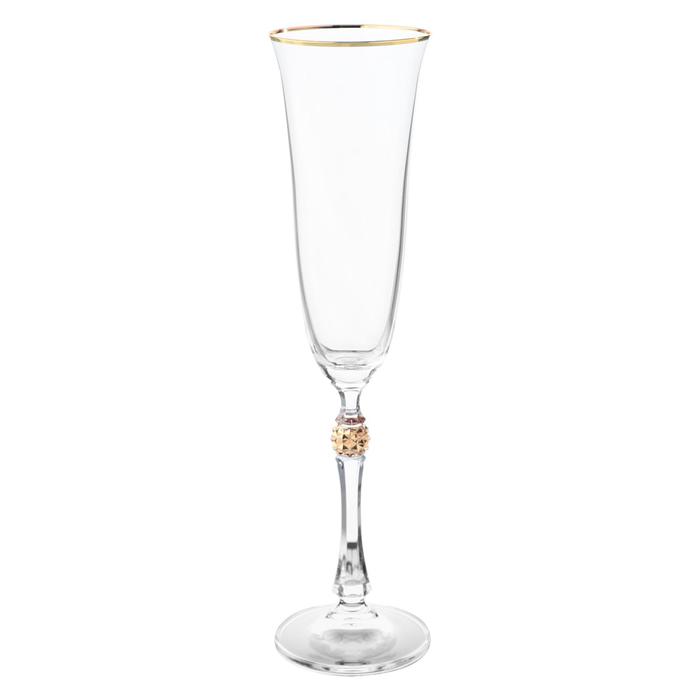 Набор бокалов для шампанского Parus, декор «Отводка золото, золотой шар», 190 мл x 6 шт.