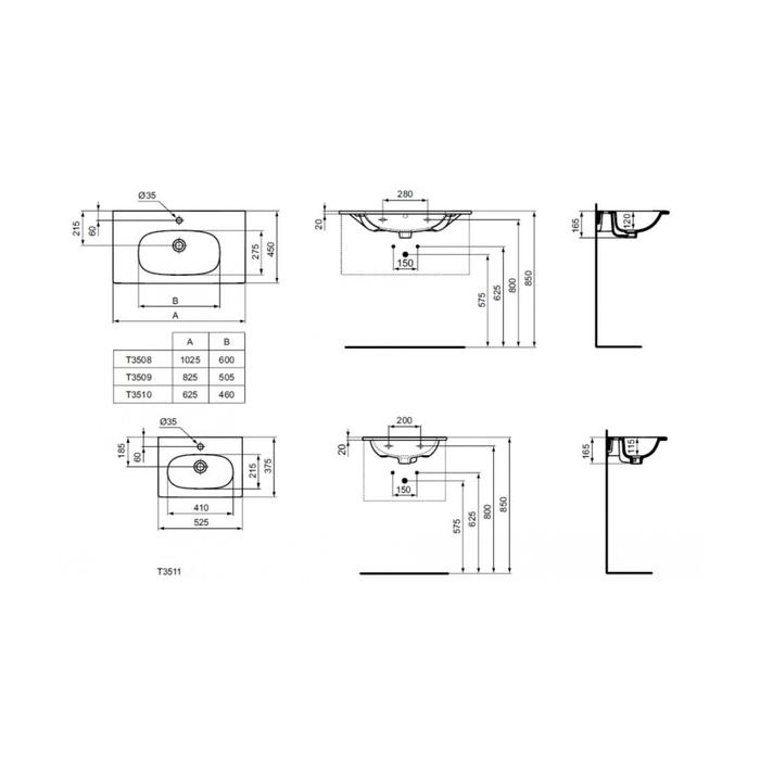 

Раковина Ideal Standard TESI Vanity T350901, перелив, отверстие под смеситель, подвесная