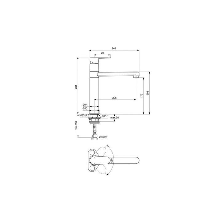

Смеситель для кухни Ideal Standard CERAFINE BC501AA, однорычажный, излив 205 мм, хром