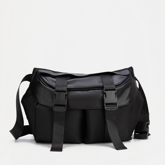 Поясная сумка на молнии, 2 наружных кармана, цвет чёрный