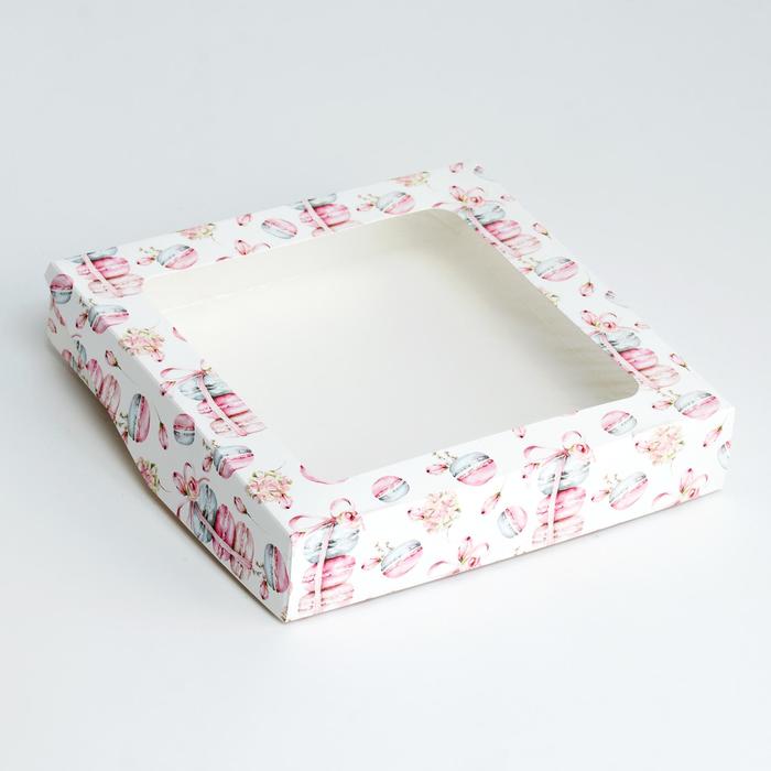 Коробка складная с окном Макаруны, 20 х 20 х 4 см коробка складная с окном сирень 20 х 12 х 4 см