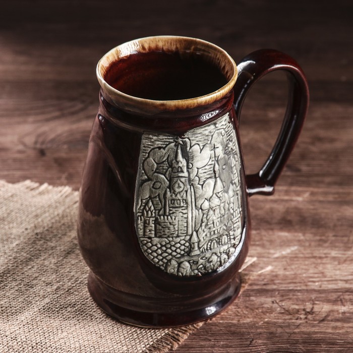 Кружка для пива "Россия" коричневая, 1 л