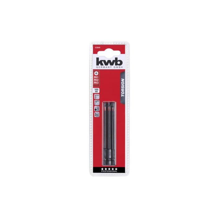 

Набор бит KWB TORSION PH1/PH2/PH3х100 мм, 3 предмета