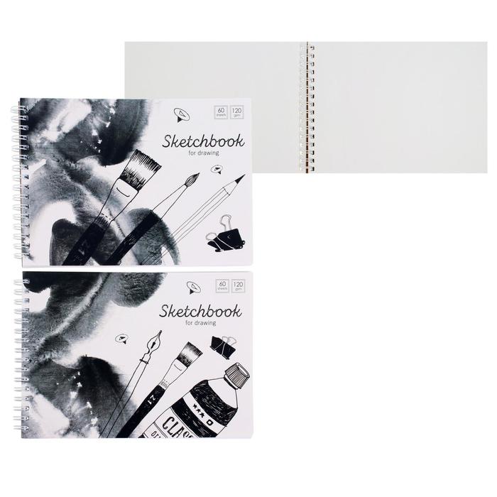 Скетчбук А5, 60 листов на гребне Black/white mood, обложка мелованный картон, блок белая бумага 120 г/м2, МИКС