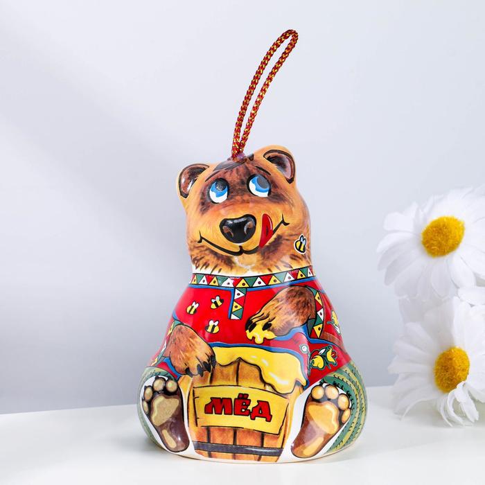 Сувенир Медведь с медом, 9 см, керамика