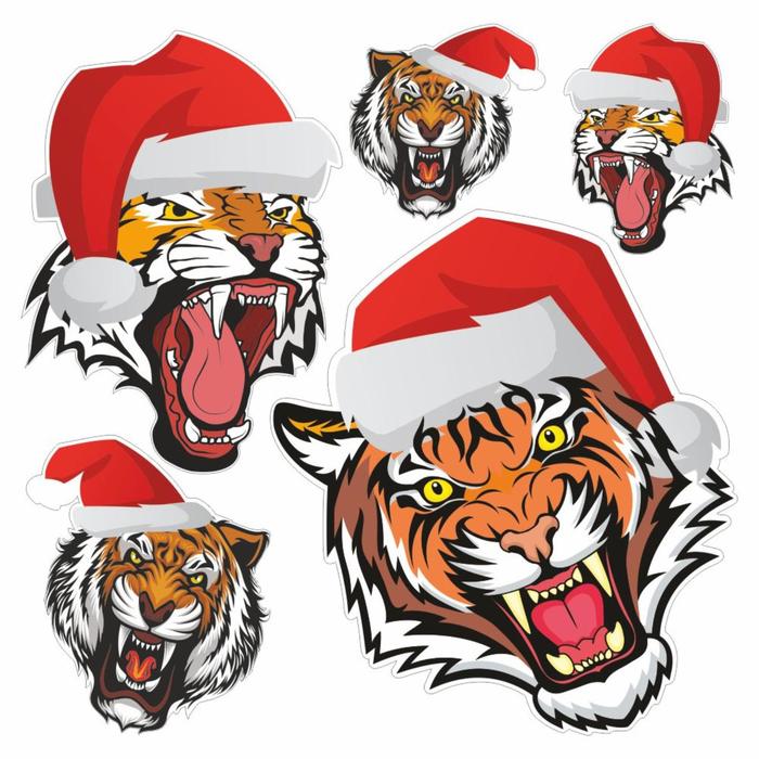 Набор автомобильных наклеек Тигры в новогодних шапках, 25 х 25 см набор наклеек новогодних новогодний зверята в красном шарфике 34 3 х 35 6 см