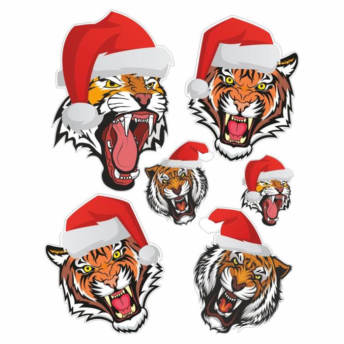 Набор автомобильных наклеек Тигры в новогодних шапках, 37,5 х 30 см набор наклеек новогодних новогодний зверята в красном шарфике 34 3 х 35 6 см