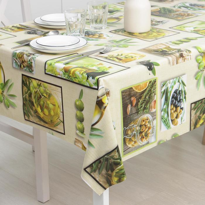 фото Клеёнка на стол на тканевой основе доляна «оливки», рулон 20 метров, ширина 137 см, толщина 0,22 мм, цвет зелёный