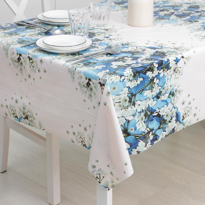 фото Клеёнка на стол на тканевой основе доляна «синие розы», рулон 20 метров, ширина 137 см, толщина 0,22 мм, цвет синий