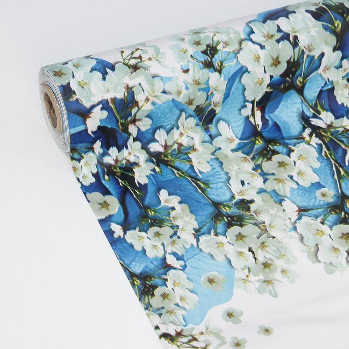 Клеёнка столовая на ткани Доляна «Синие розы», рулон 20 метров, ширина 137 см