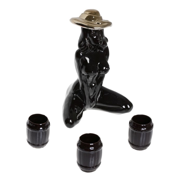 Штоф с рюмками "Пляжница", шляпка, золото, чёрный, 4 предмета, 0,7 л