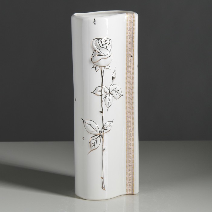 Ваза форма "Роза" роспись золото, деколь, белая