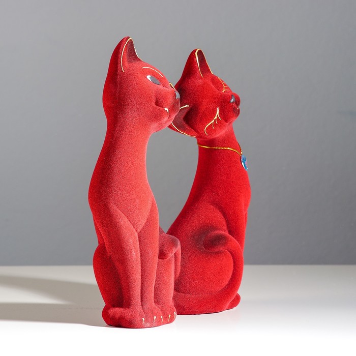 Копилка "Влюбленная пара" большая, флок, бордовая, голубая страз