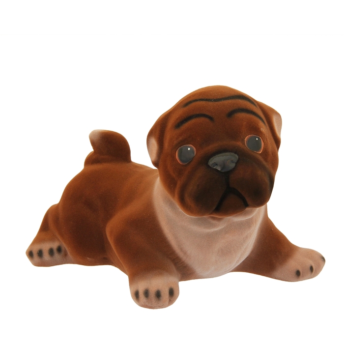 Копилка "Мопс" флок, коричневая