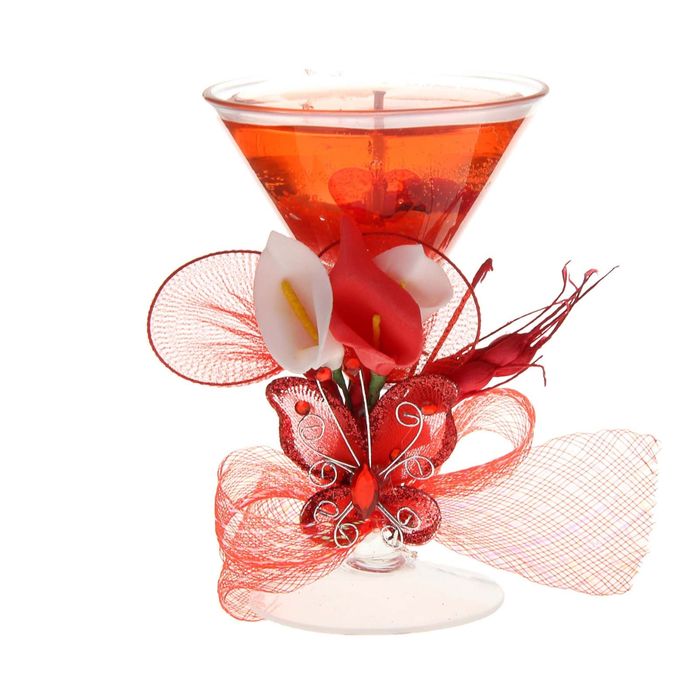 Свеча гелевая "Три каллы и бабочка", цвет красный