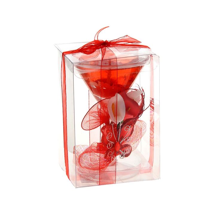 Свеча гелевая "Три каллы и бабочка", цвет красный