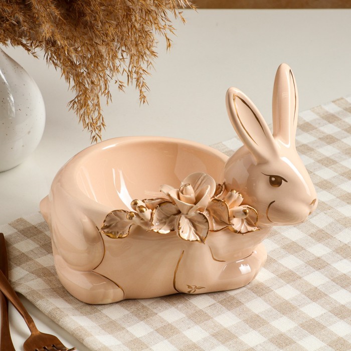 фото Конфетница-органайзер "кролик", бежевая, лепка, керамика, 0.33 л, 16 см керамика ручной работы