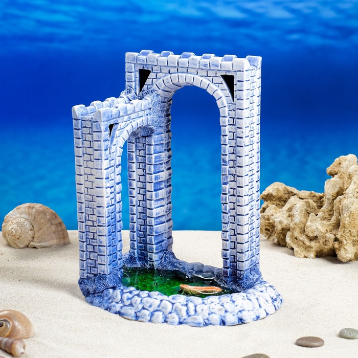 фото Декорация для аквариума "ворота большие", №324, синяя керамика ручной работы