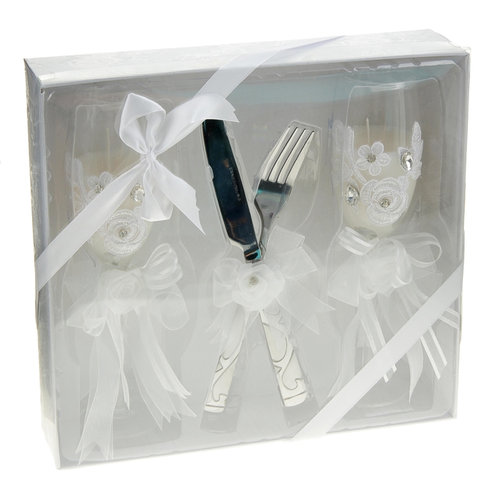 Свечи восковые (набор 2 шт + нож + вилка) "Бокал. Пышные розы", цвет белый