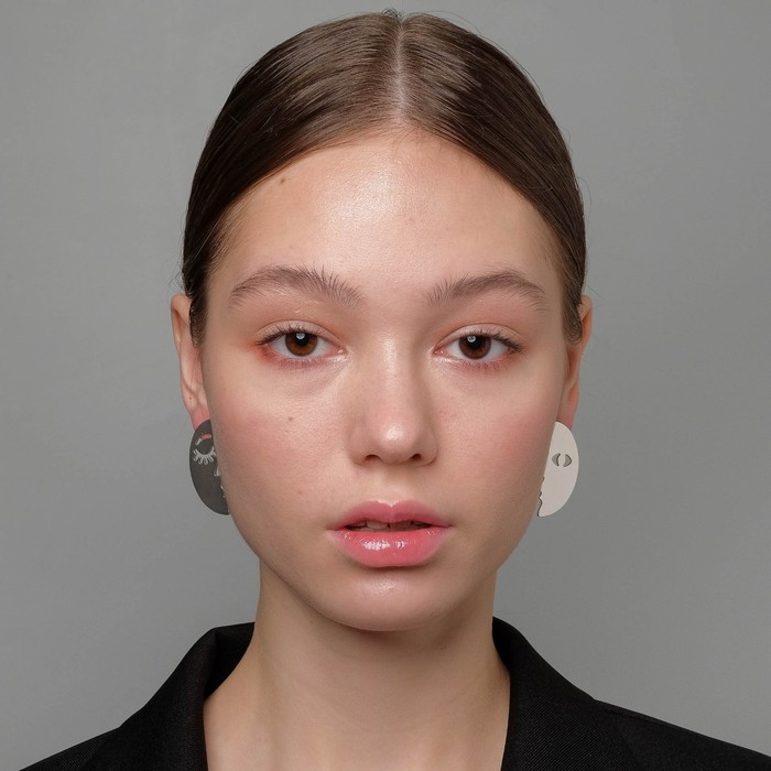 Серьги металл "Луна" половинки, цвет серебро 6949548