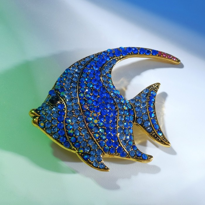

Брошь "Рыбка" морская, цвет синий в чернёном золоте