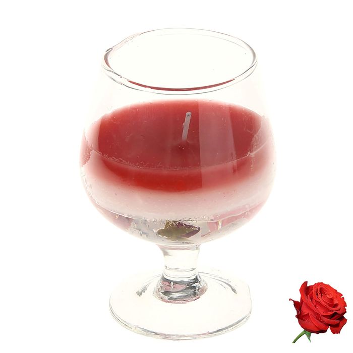 Свеча восковая+гелевая "Бокал", аромат роза