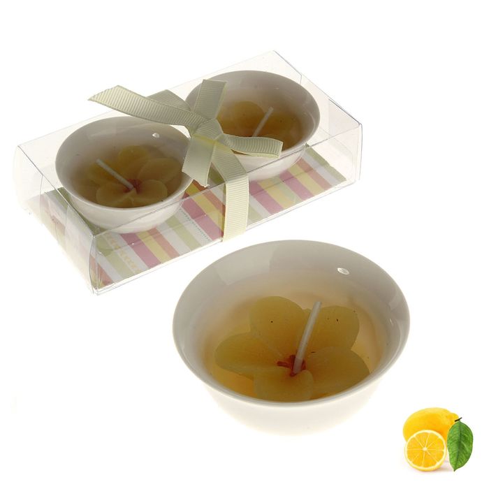 Свеча восковая+гелевая (набор 2 шт) "Цветочек", аромат лимон