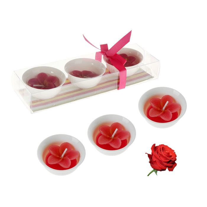 Свеча восковая+гелевая (набор 3 шт) "Цветочек", аромат роза