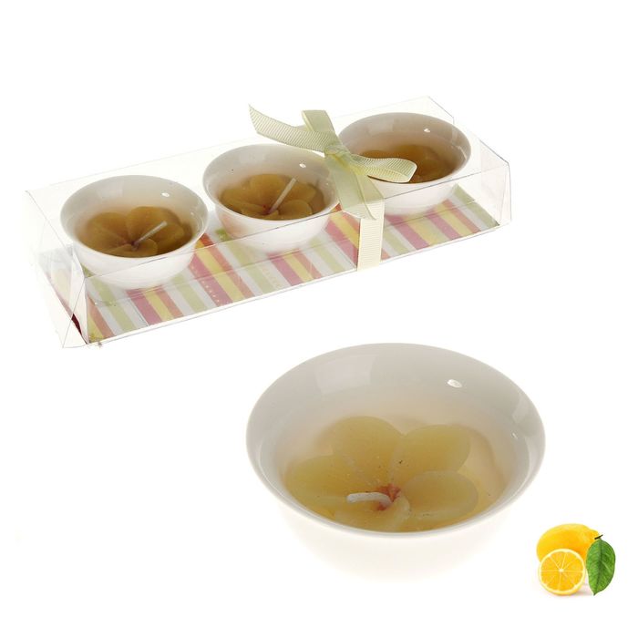 Свеча восковая+гелевая (набор 3 шт) "Цветочек", аромат лимон