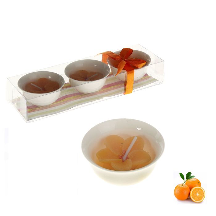 Свеча восковая+гелевая (набор 3 шт) "Цветочек", аромат апельсин