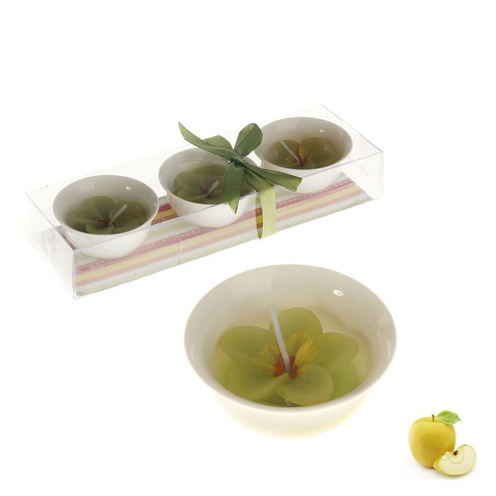 Свеча восковая+гелевая (набор 3 шт) "Цветочек", аромат яблоко