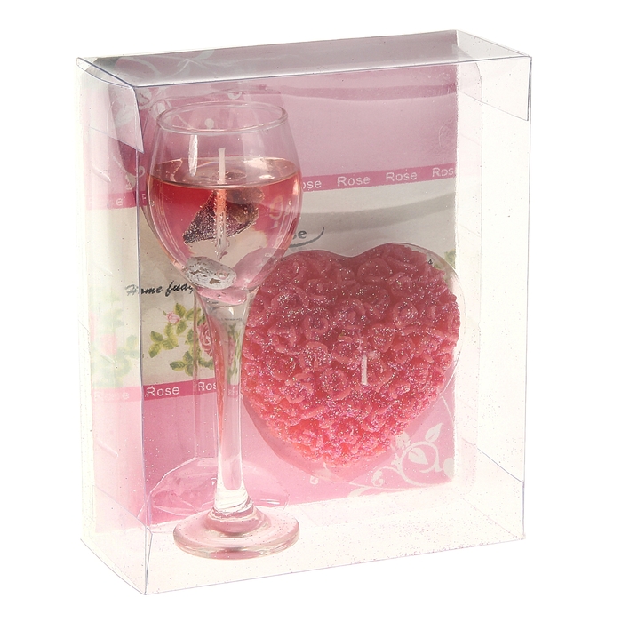 Набор свечей (1 гелевая +1 восковая) "Восторг", цвет розовый, аромат роза