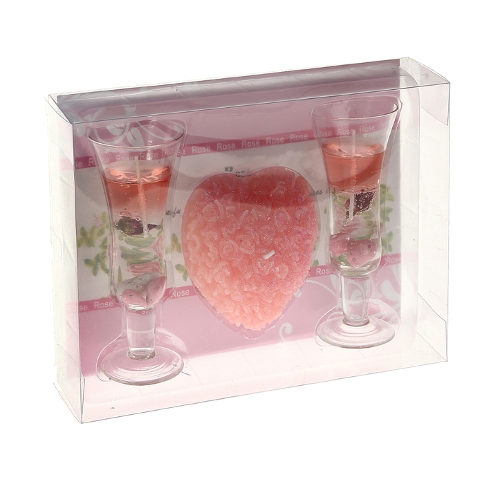 Набор свечей (2 гелевых + 1 восковая) "Легкость чувств", цвет розовый, аромат роза