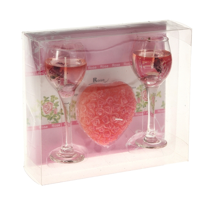 Набор свечей (2 гелевых + 1 восковая) "Восторг", цвет розовый, аромат роза