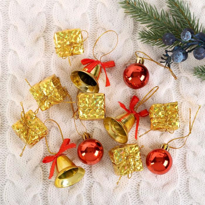 Ёлочные игрушки "Подарки и колокольчики" (набор 12 шт.)