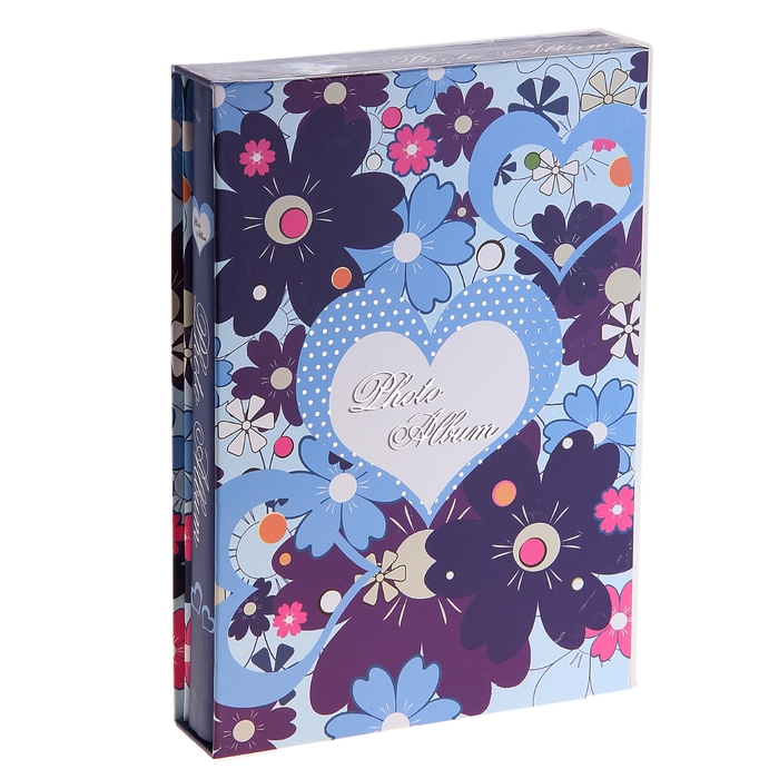 Фотоальбом на 300 фото 10х15 см "Сердечки в цветах" в коробке, МИКС