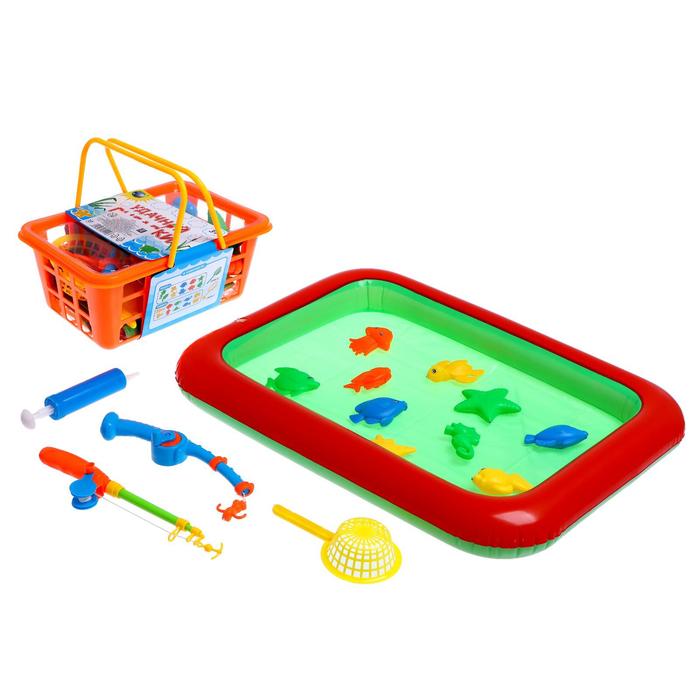 Рыбалка «Морская волна» 10 рыбок, 2 удочки, сачок, насос, бассейн, МИКС