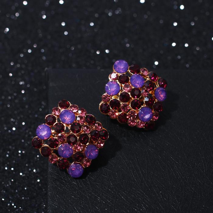 

Серьги со стразами "Вечерние" три цветочка, цвет фиолетовый в золоте
