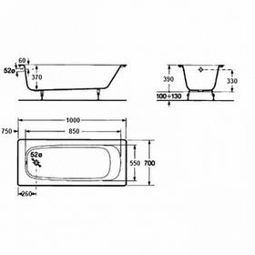 

Ванна чугунная Roca Continental 211507001, 100 x 70 см, прямоугольная, без ножек, белая