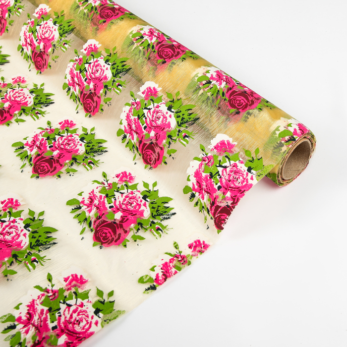 Органза "Букет роз", цвет золото