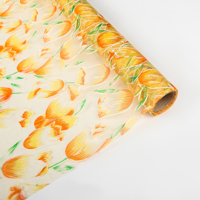 Органза "Тюльпаны", золотой, 0,48 х 4,5 м